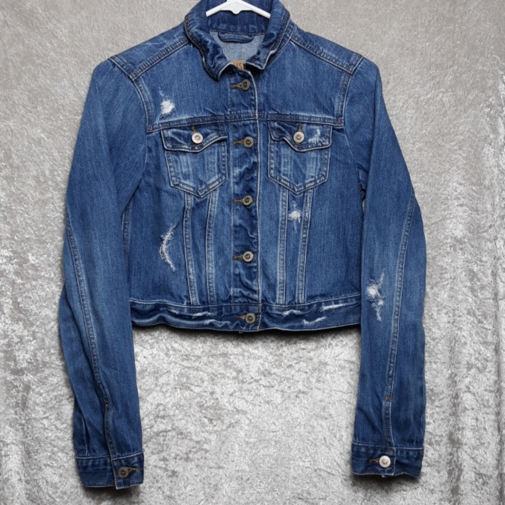 Hollister Distressed Jean Jacket Size Small Tbn4